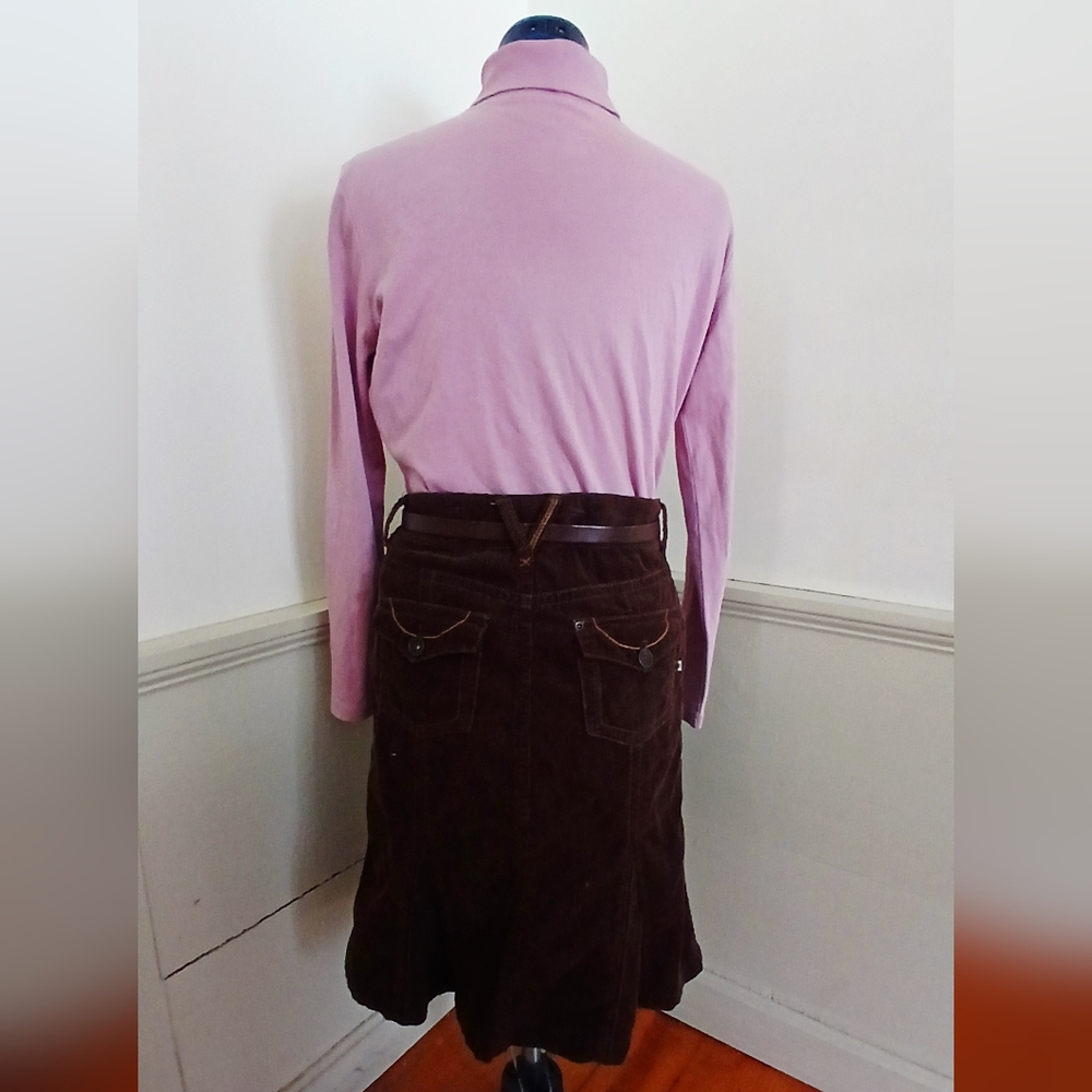 UNIONBAY Vintage Casual Chocolate Brown Cotton Corduroy Skirt Pockets - Picture 9 of 10